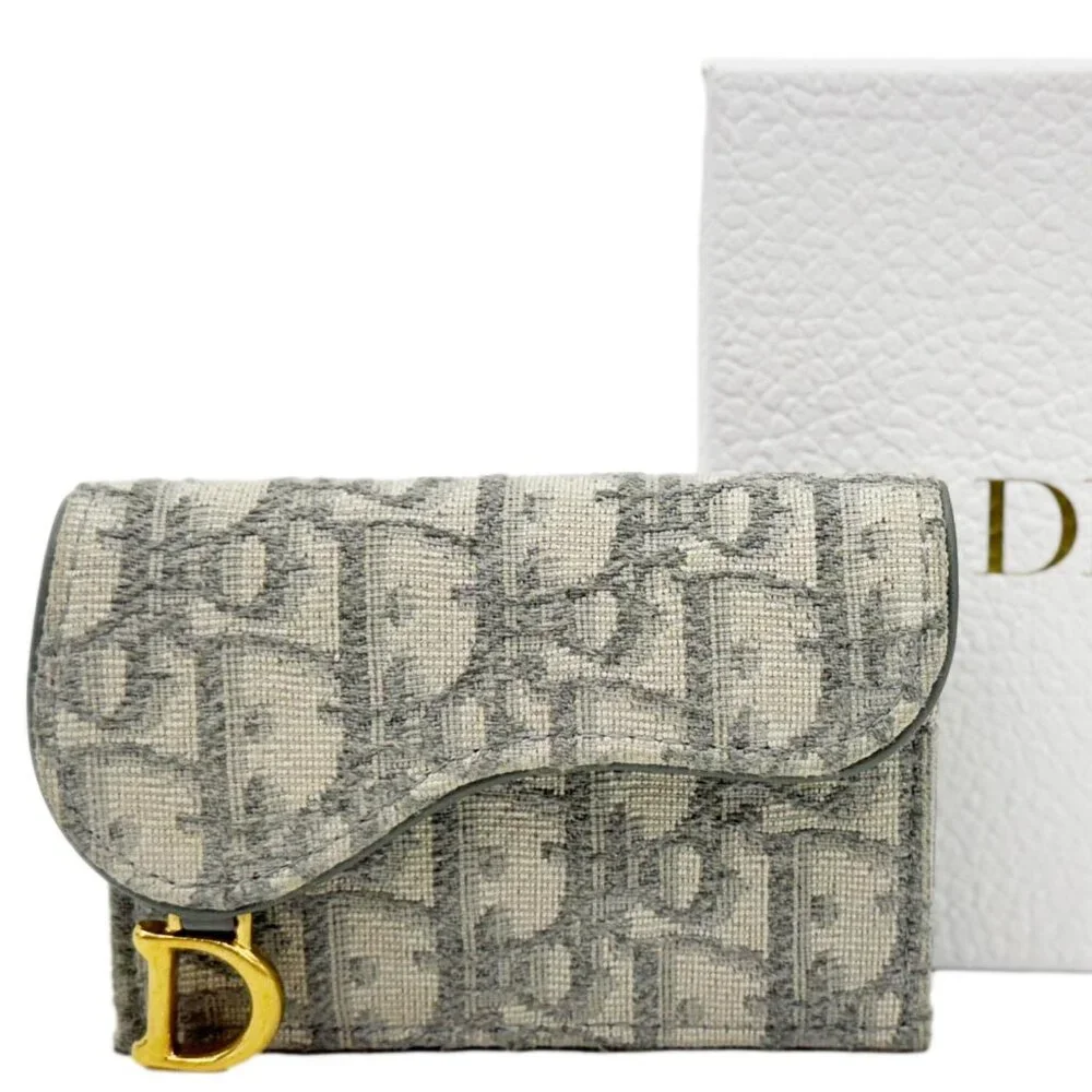Christian Dior Saddle Oblique Canvas Card Holder Gray